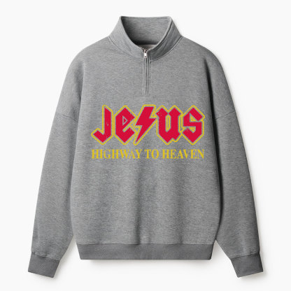 Jesus Highway To Heaven Christian Half Zip Fleece Sweatshirt