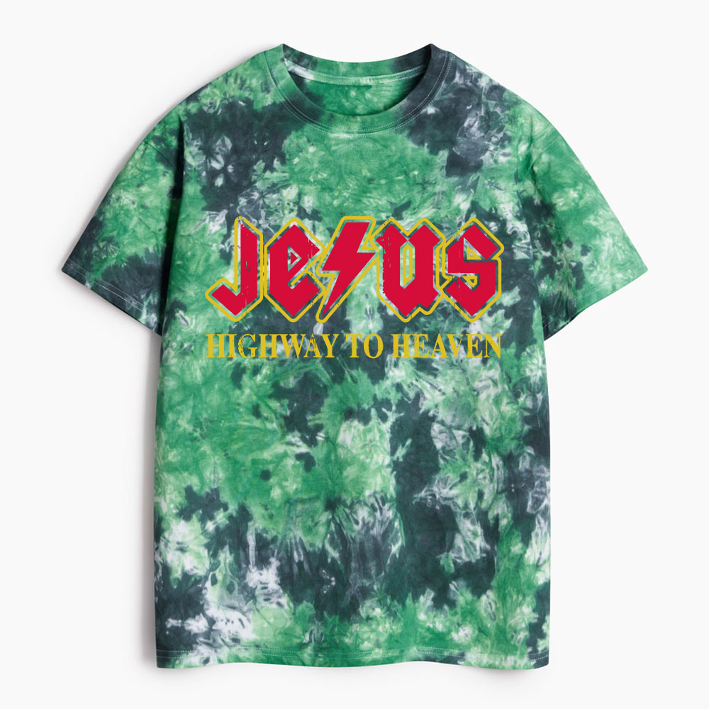 Jesus Highway To Heaven Christian Heavy Cotton Tie Dye T-Shirt