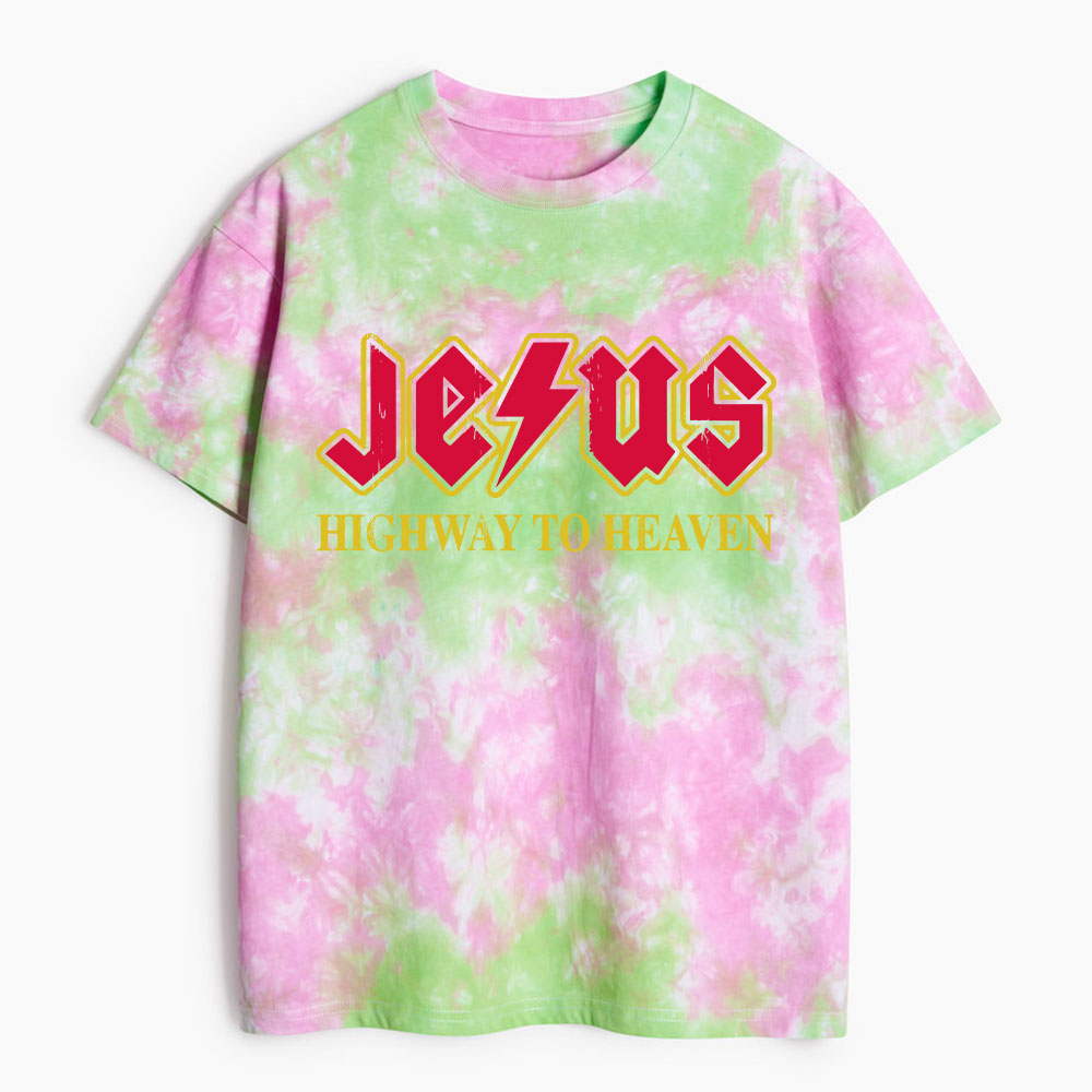 Jesus Highway To Heaven Christian Heavy Cotton Tie Dye T-Shirt