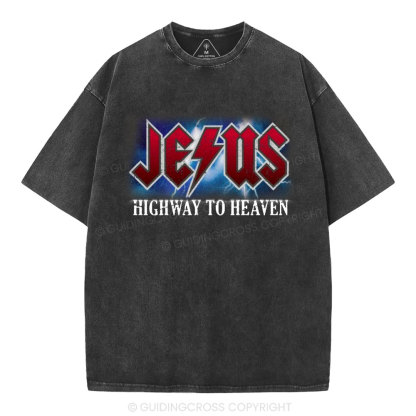 Jesus Highway To Heaven Christian Washed T-Shirt