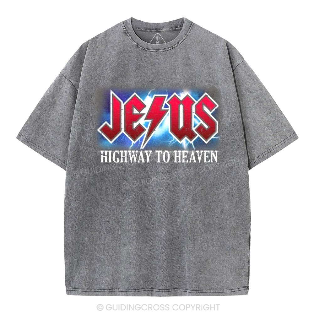 Jesus Highway To Heaven Christian Washed T-Shirt