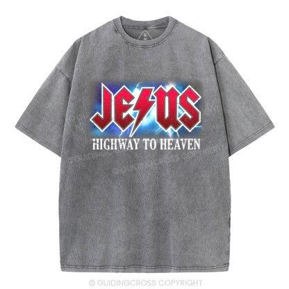 Jesus Highway To Heaven Christian Washed T-Shirt