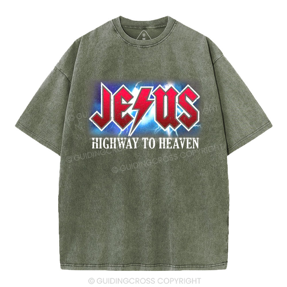 Jesus Highway To Heaven Christian Washed T-Shirt
