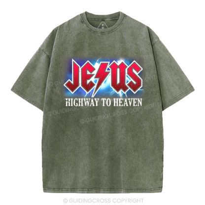 Jesus Highway To Heaven Christian Washed T-Shirt
