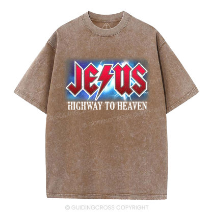 Jesus Highway To Heaven Christian Washed T-Shirt
