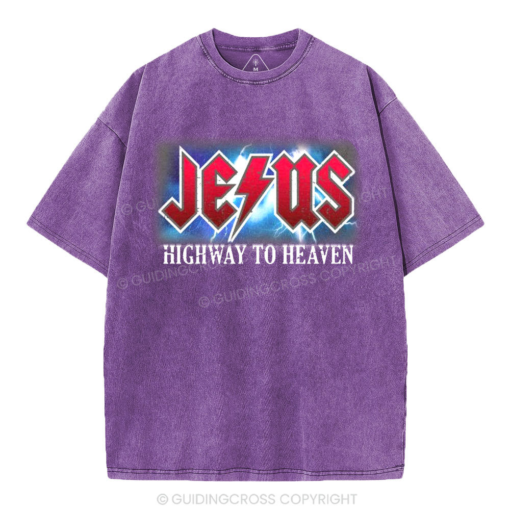 Jesus Highway To Heaven Christian Washed T-Shirt