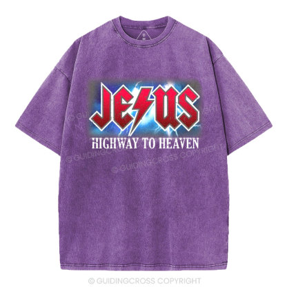 Jesus Highway To Heaven Christian Washed T-Shirt