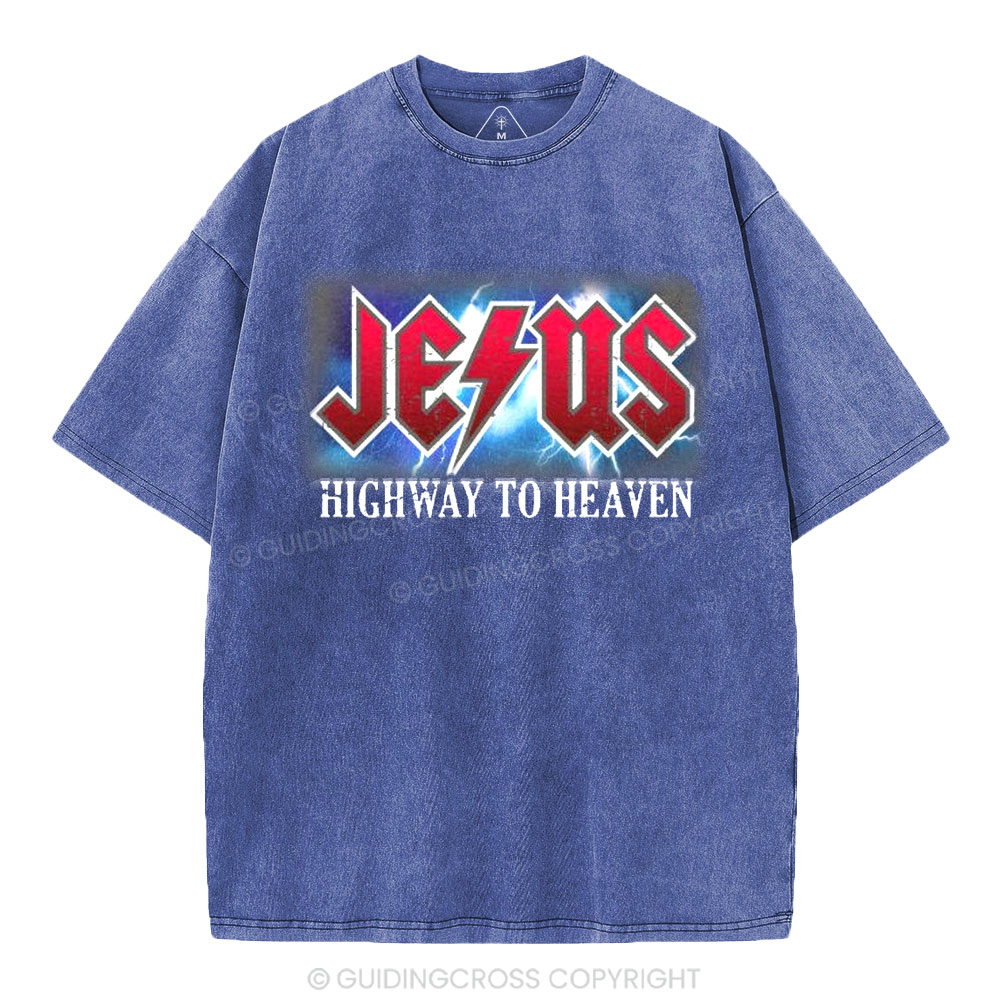 Jesus Highway To Heaven Christian Washed T-Shirt