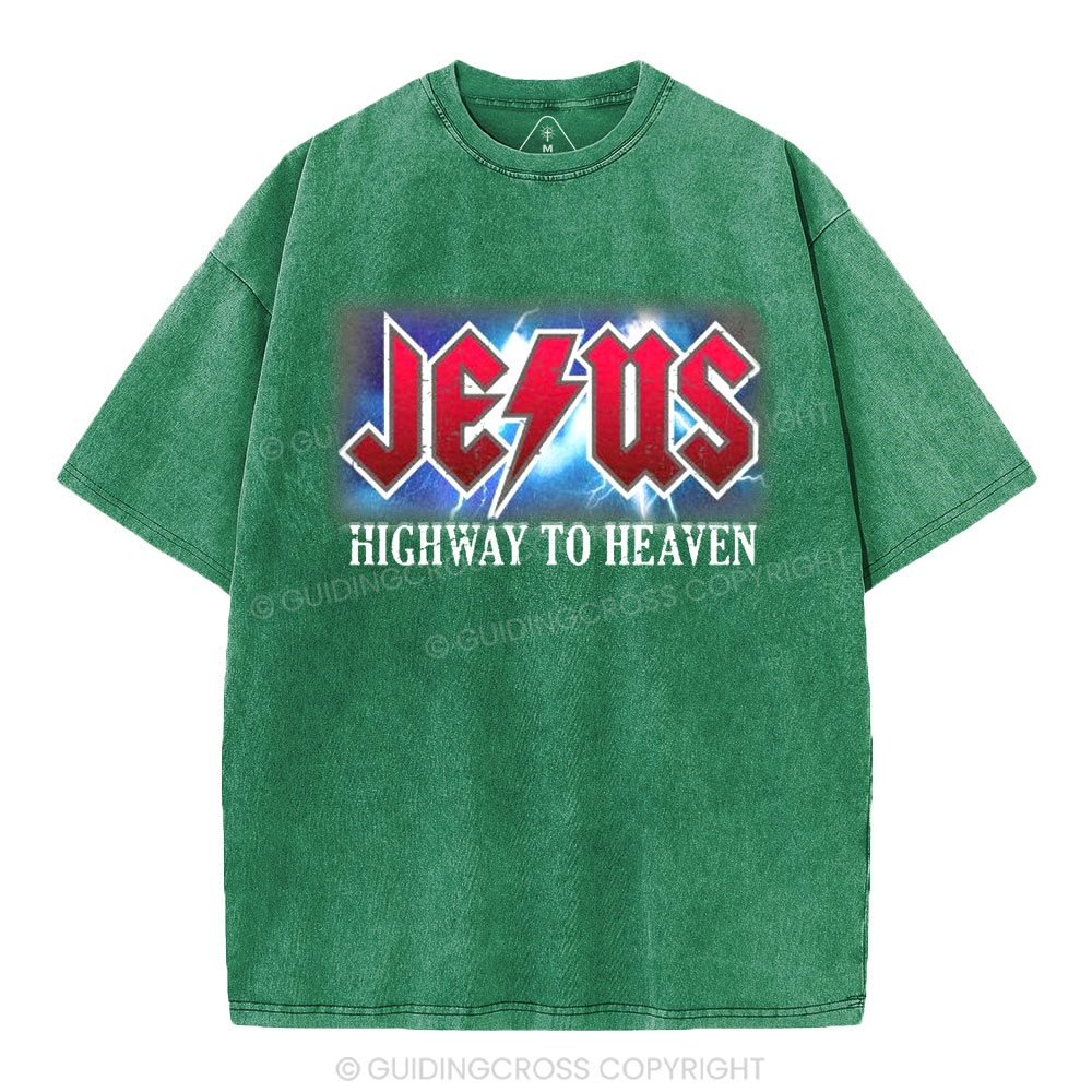 Jesus Highway To Heaven Christian Washed T-Shirt