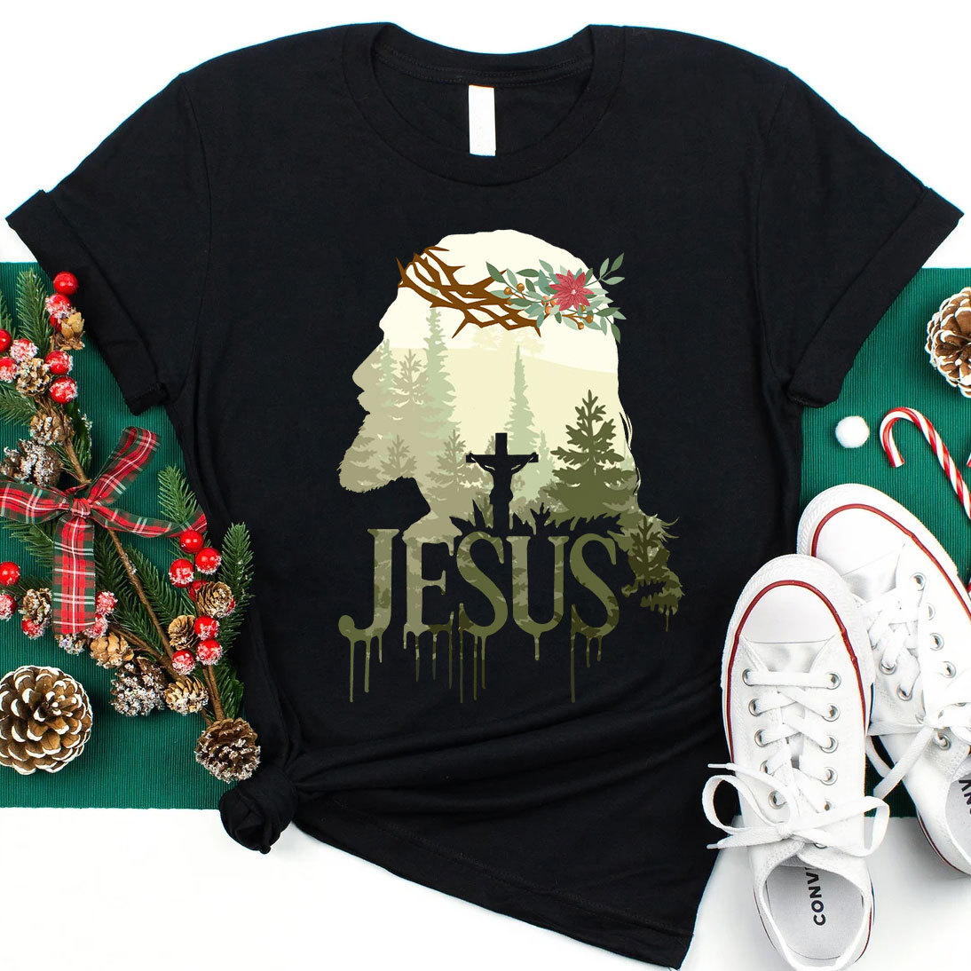 Jesus In Forest Christian Christmas T-Shirt