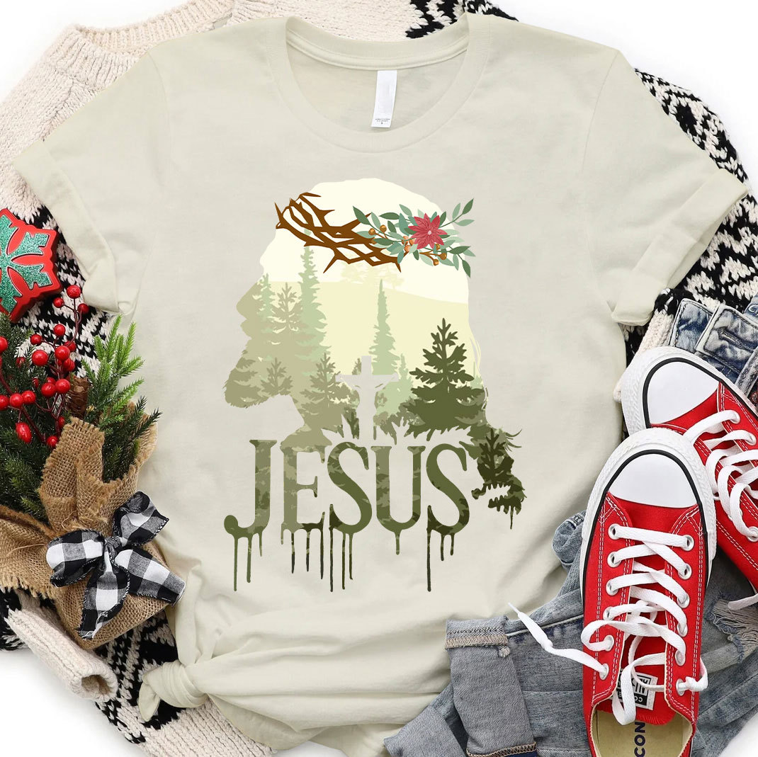 Jesus In Forest Christian Christmas T-Shirt