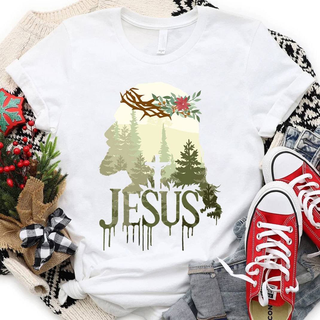 Jesus In Forest Christian Christmas T-Shirt