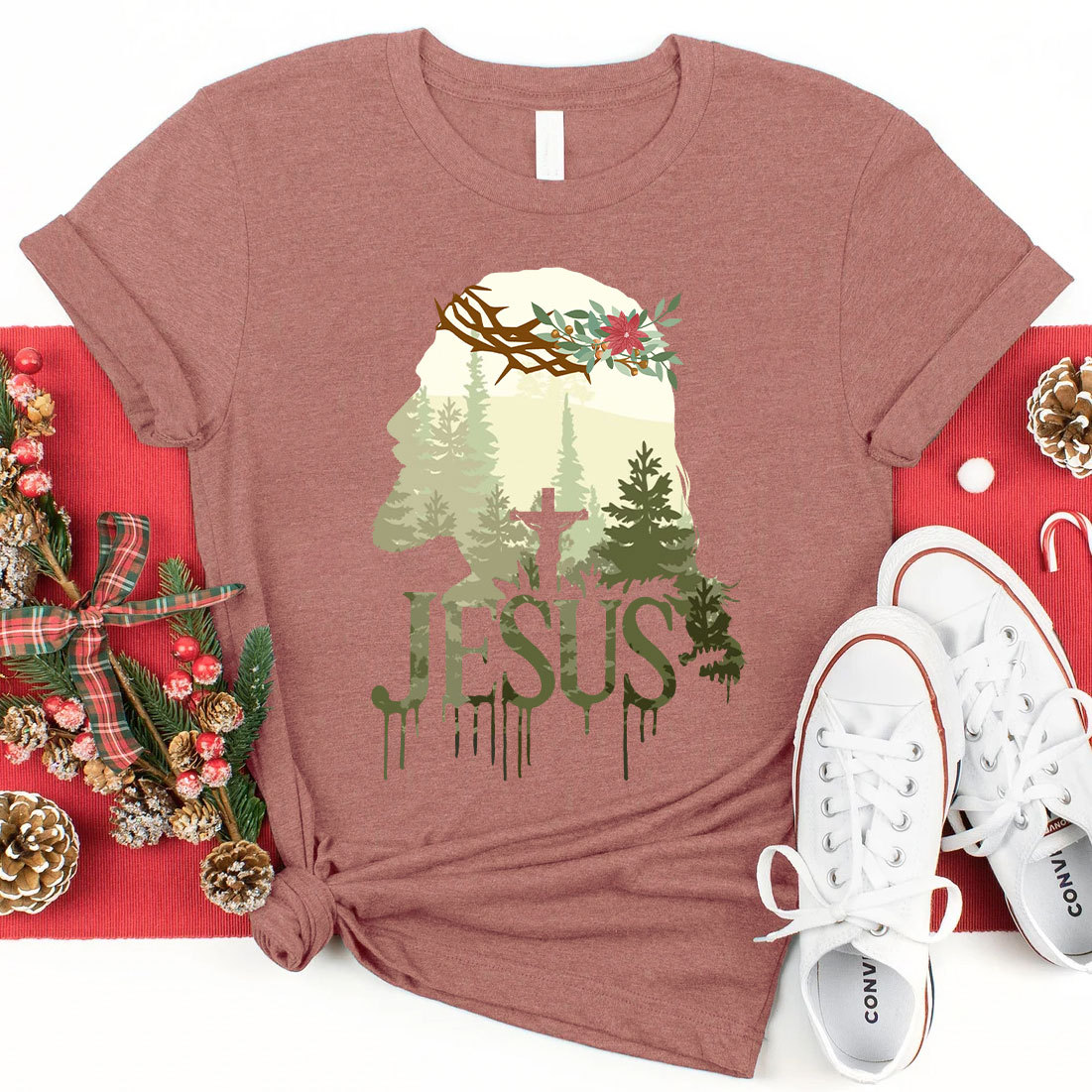 Jesus In Forest Christian Christmas T-Shirt