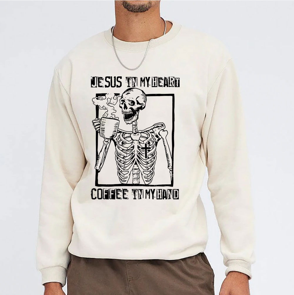 Jesus In My Heart Coffee In My Hand Christian Washed Sweatshirt
