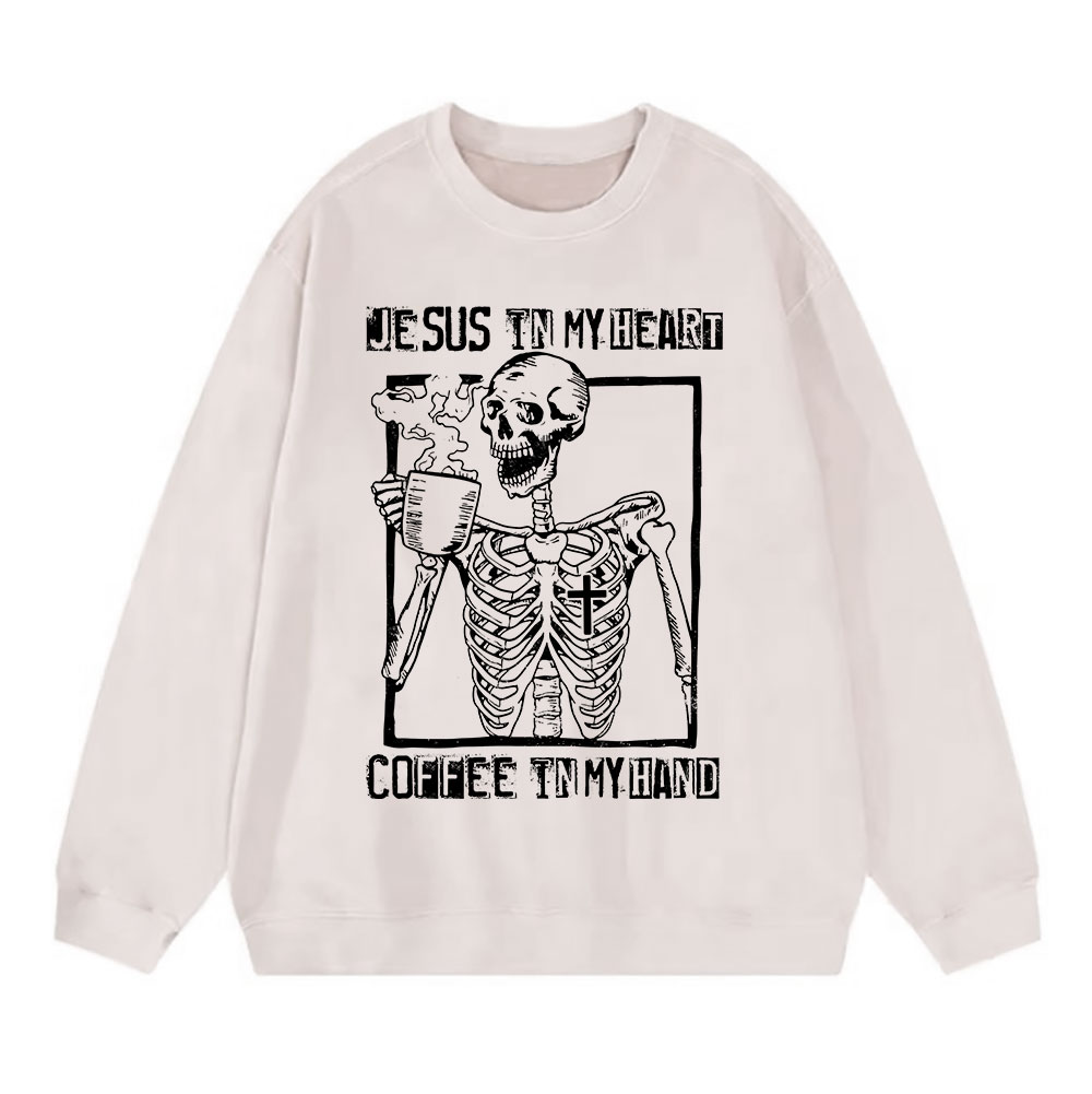 Jesus In My Heart Coffee In My Hand Christian Washed Sweatshirt
