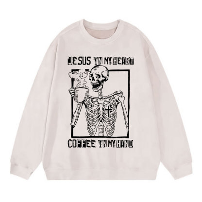 Jesus In My Heart Coffee In My Hand Christian Washed Sweatshirt