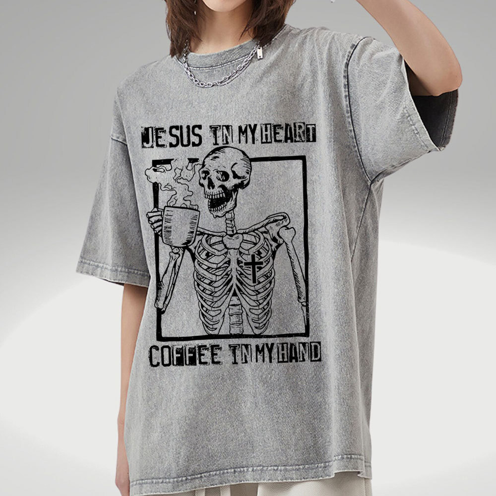 Jesus In My Heart Coffee In My Hand Christian Washed T-Shirt