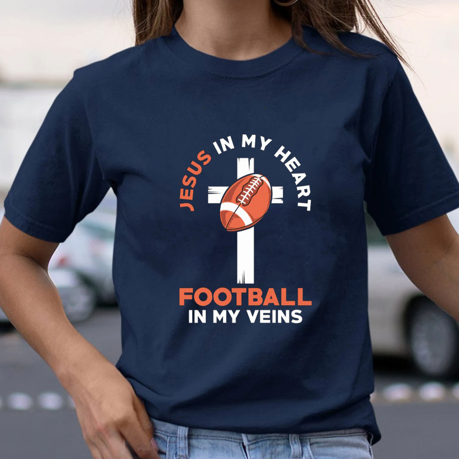 Jesus In My Heart Football In My Veins Christian T-Shirt