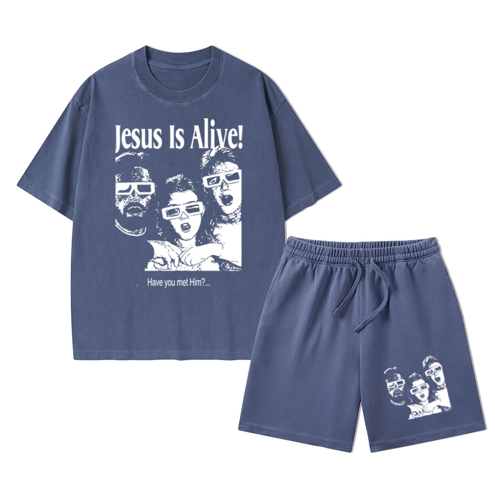 Jesus Is Alive Christian Washed T-Shirt & Shorts
