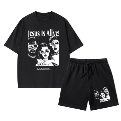 Jesus Is Alive Christian Washed T-Shirt & Shorts