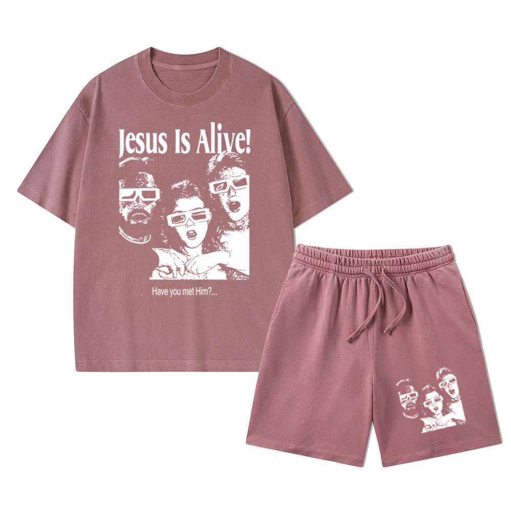 Jesus Is Alive Christian Washed T-Shirt & Shorts