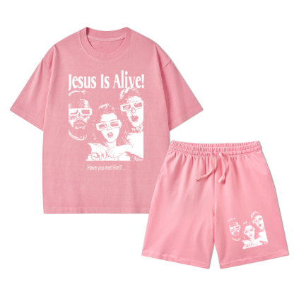 Jesus Is Alive Christian Washed T-Shirt & Shorts