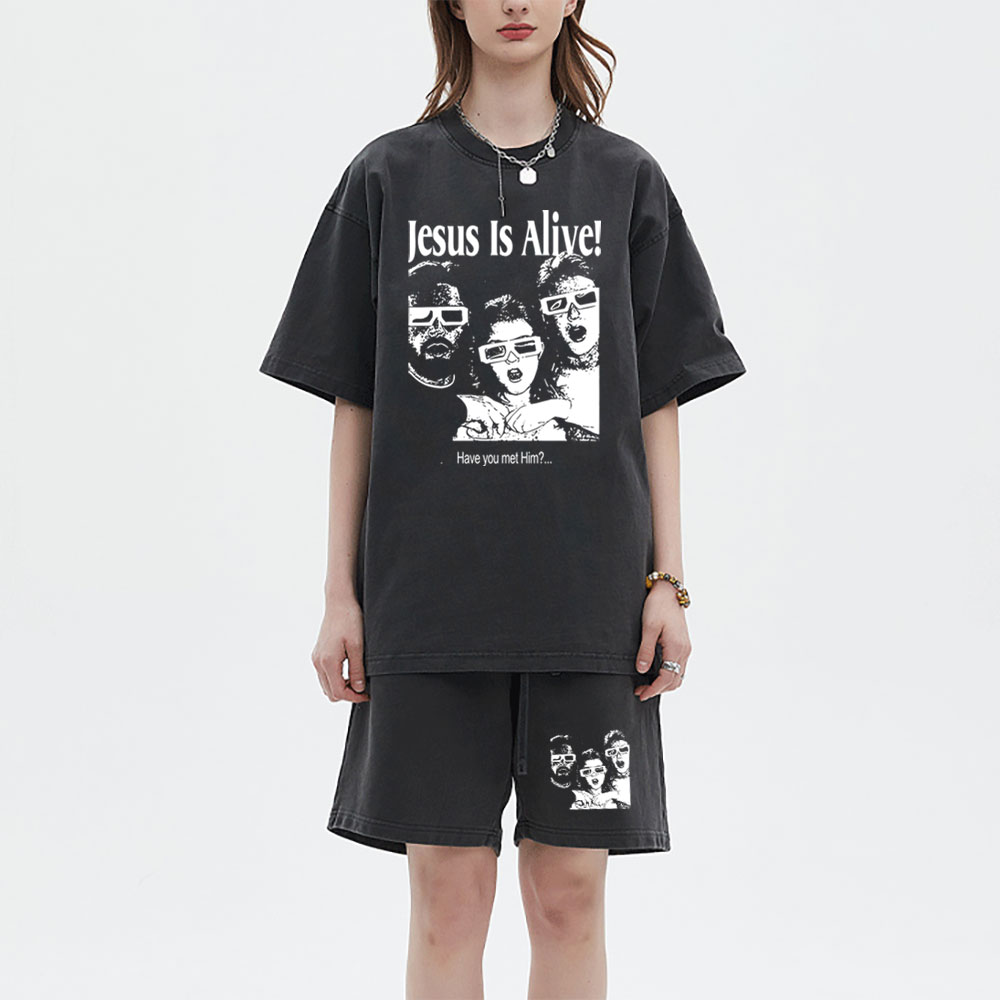 Jesus Is Alive Christian Washed T-Shirt & Shorts