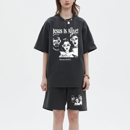 Jesus Is Alive Christian Washed T-Shirt & Shorts