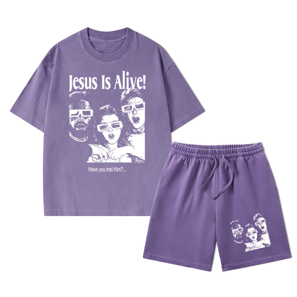 Jesus Is Alive Christian Washed T-Shirt & Shorts