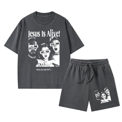 Jesus Is Alive Christian Washed T-Shirt & Shorts