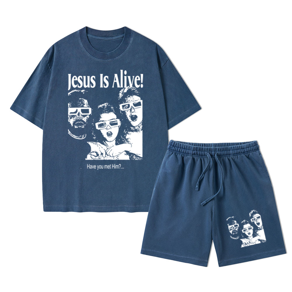Jesus Is Alive Christian Washed T-Shirt & Shorts