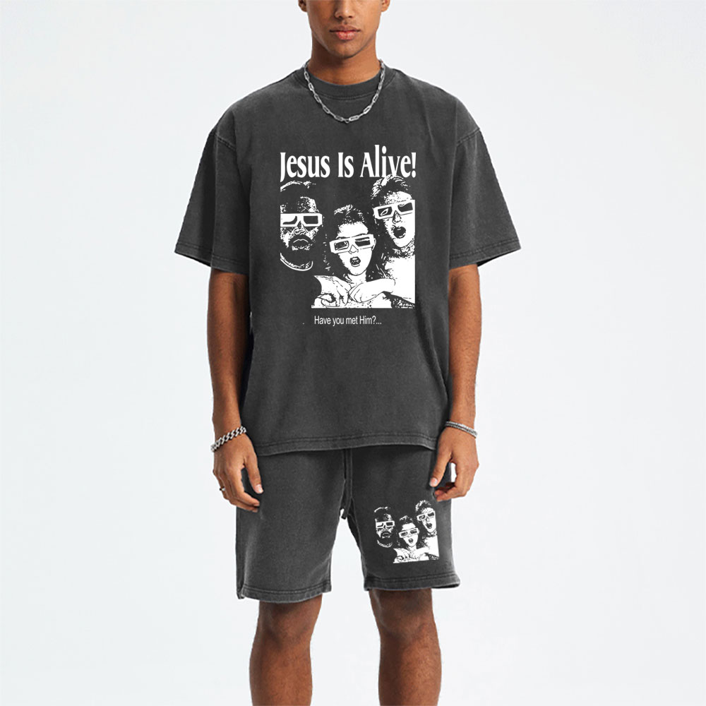 Jesus Is Alive Christian Washed T-Shirt & Shorts