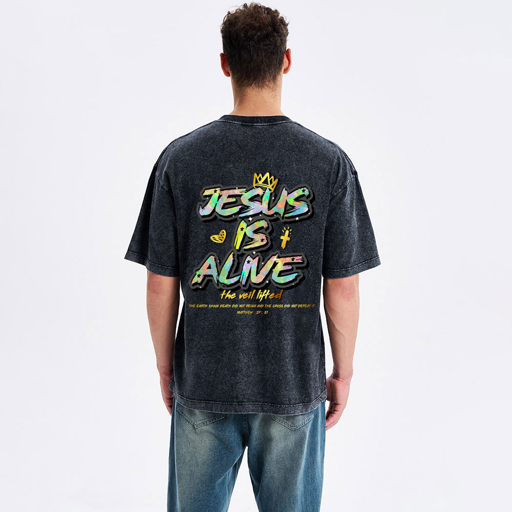 Jesus Is Alive New Chriatian Washed T-Shirt