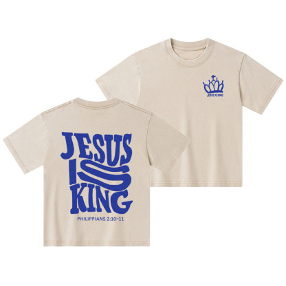 Jesus Is King Christian Kid Washed T-Shirt
