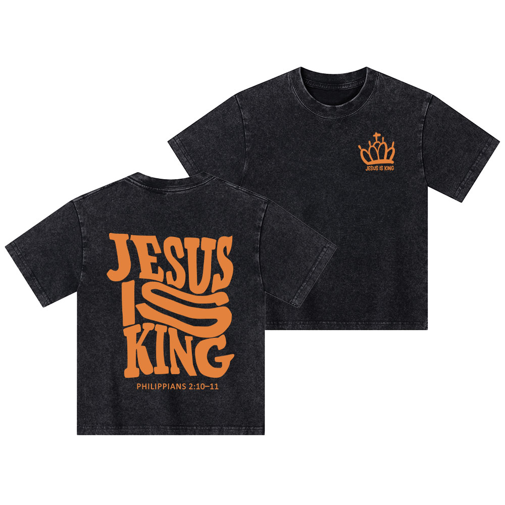 Jesus Is King Christian Kid Washed T-Shirt
