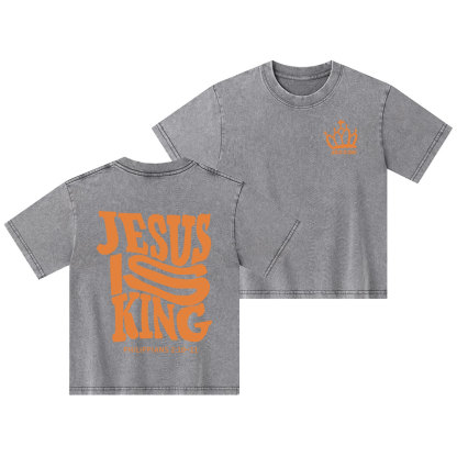 Jesus Is King Christian Kid Washed T-Shirt