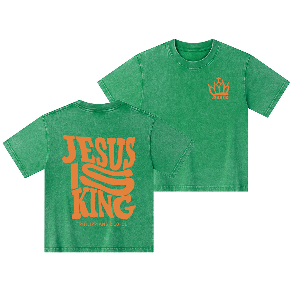 Jesus Is King Christian Kid Washed T-Shirt