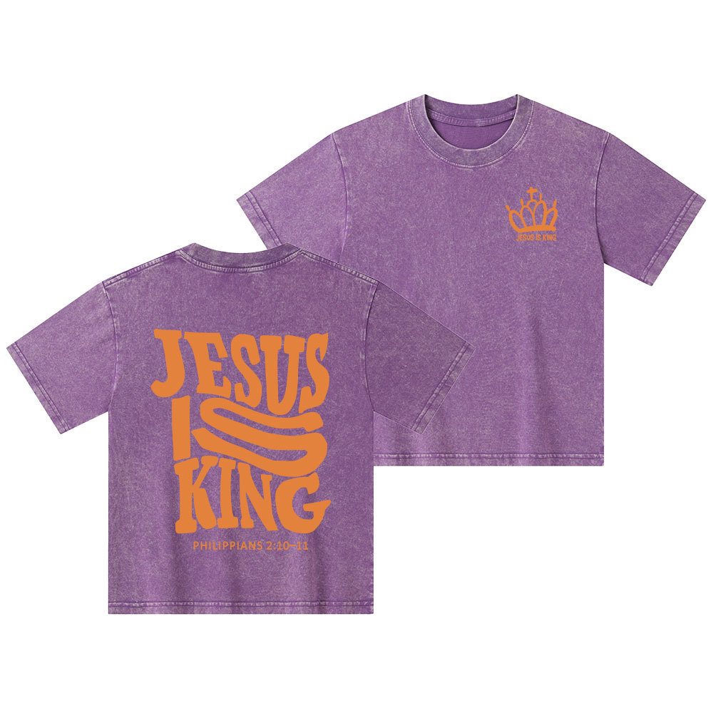 Jesus Is King Christian Kid Washed T-Shirt
