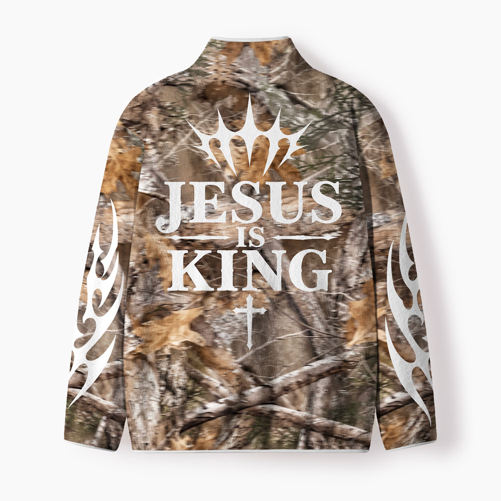 Jesus Is King Camo Christian All Over Print Zip-Up Fleece Jacket