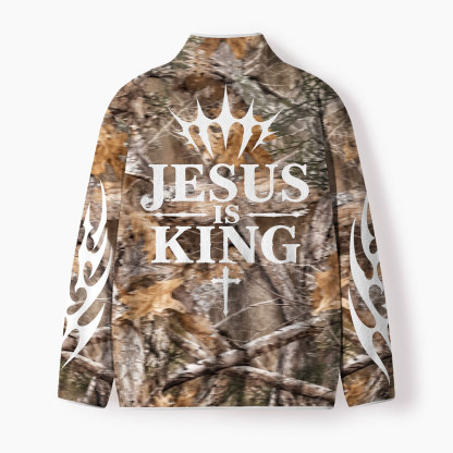 Jesus Is King Camo Christian All Over Print Zip-Up Fleece Jacket