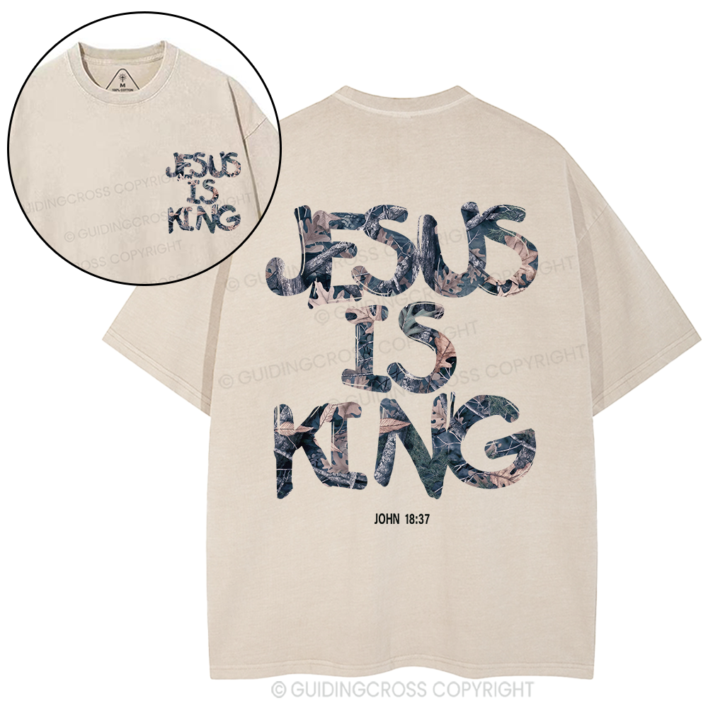 Jesus Is King Camo Christian Washed T-Shirt