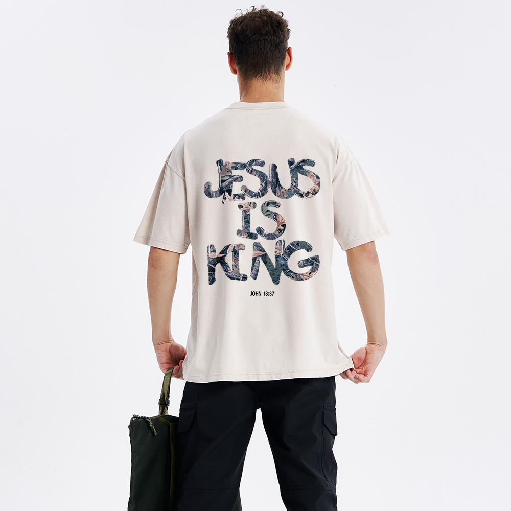 Jesus Is King Camo Christian Washed T-Shirt