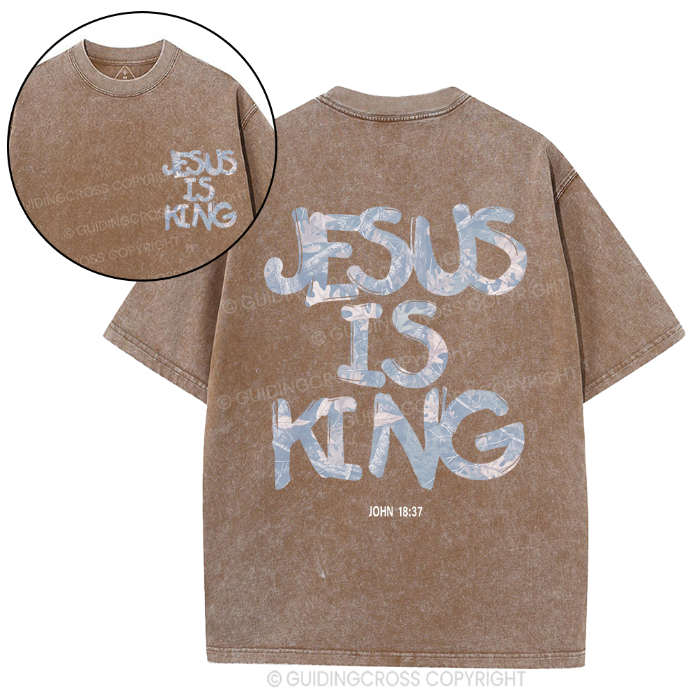 Jesus Is King Camo Christian Washed T-Shirt