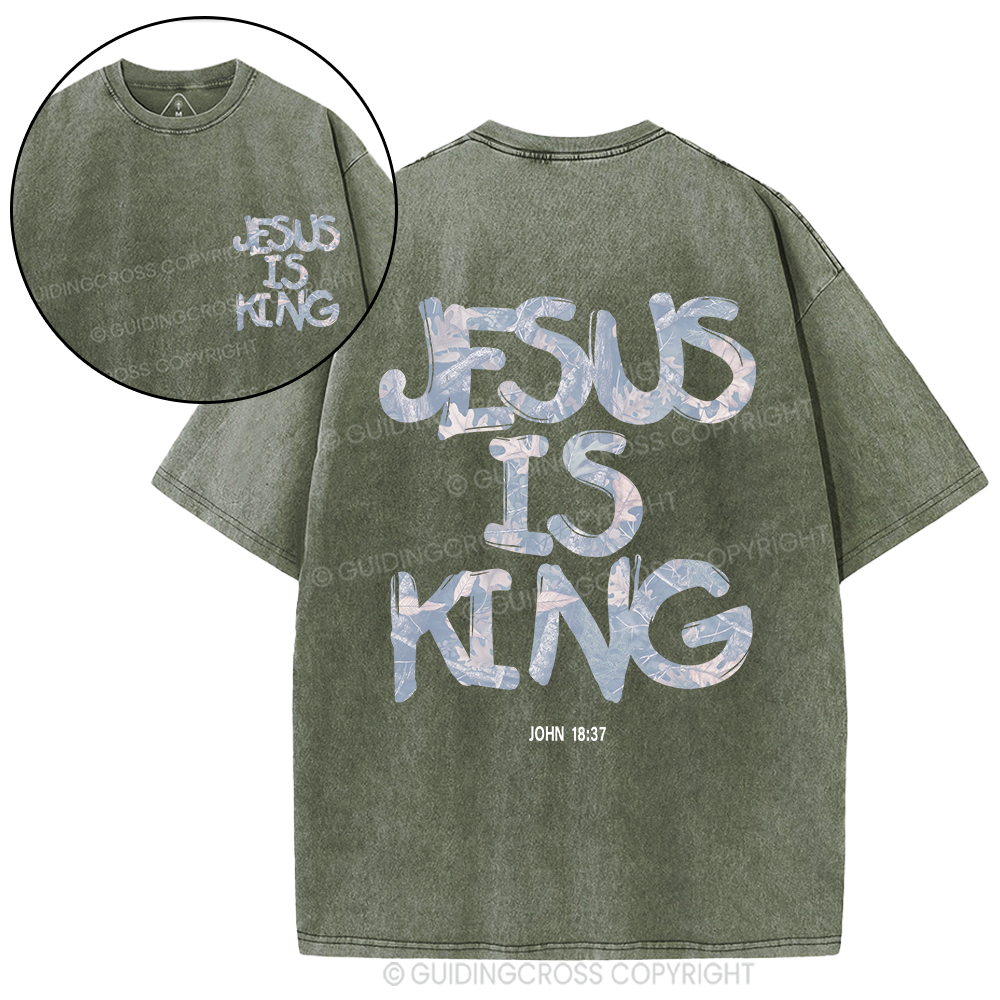 Jesus Is King Camo Christian Washed T-Shirt