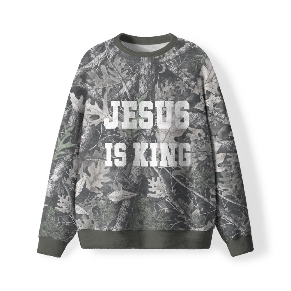 Jesus Is King Camo Furry Christian Lightweight Sweater