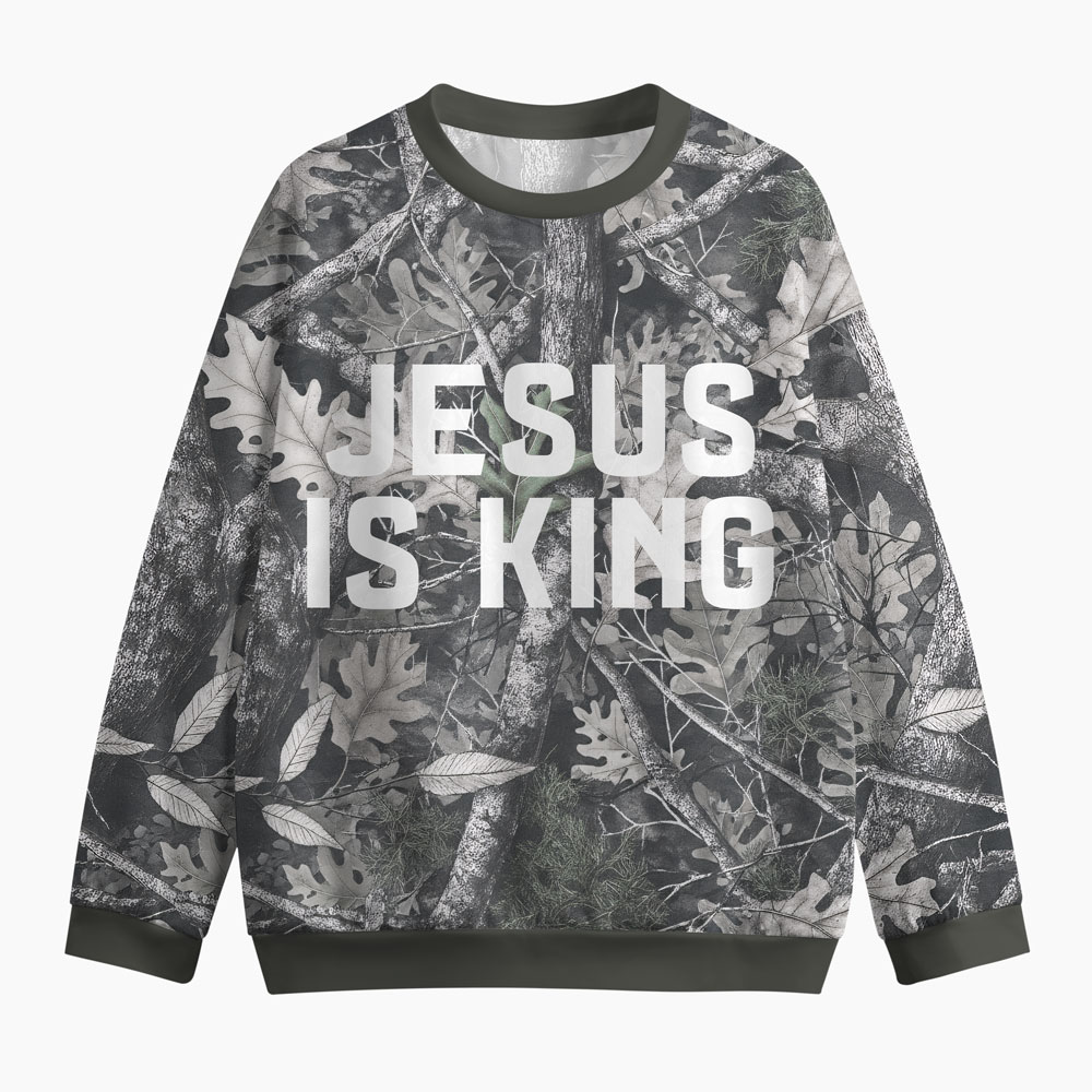 Jesus Is King Camo Christian Structured Scuba Sweatshirt