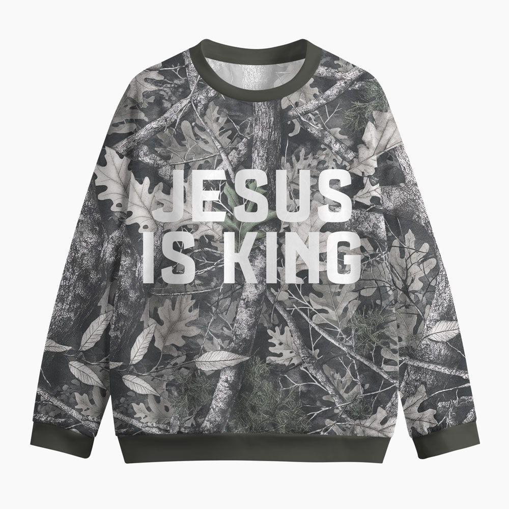 Jesus Is King Camo Christian Structured Scuba Sweatshirt