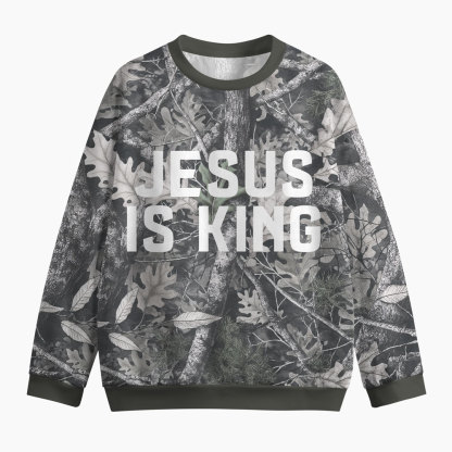 Jesus Is King Camo Christian Structured Scuba Sweatshirt