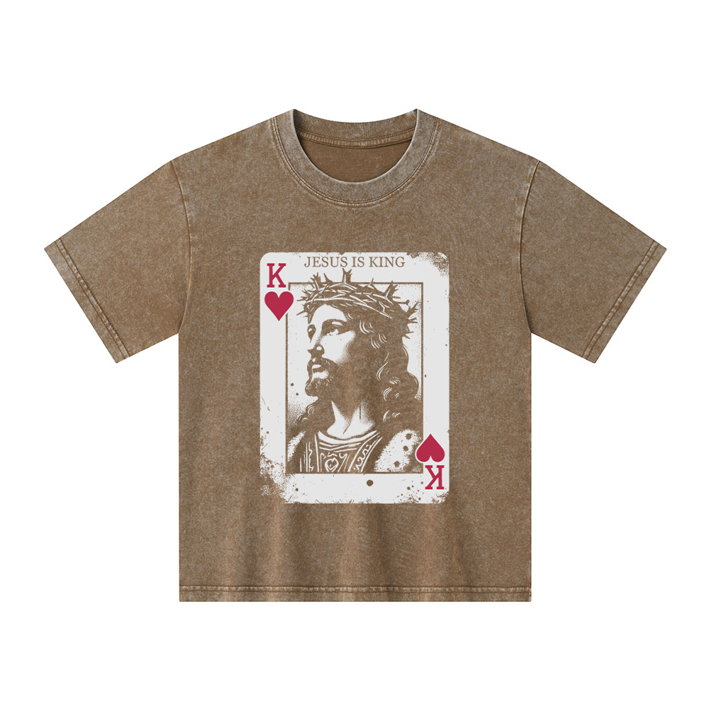 Jesus Is King Card Christian Kid Washed T-Shirt