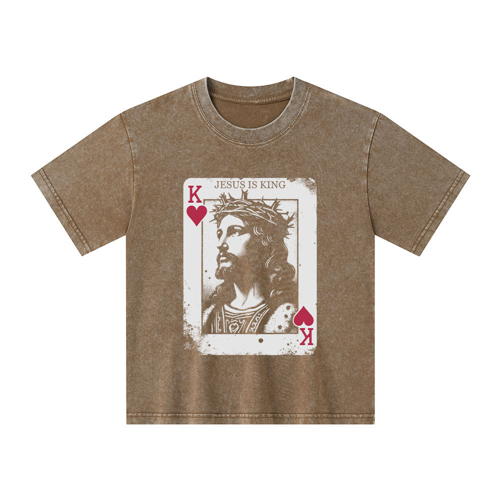 Jesus Is King Card Christian Kid Washed T-Shirt